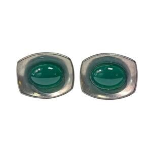 Vintage Jorgen Jensen Denmark Pewter & Green Glass Cufflinks